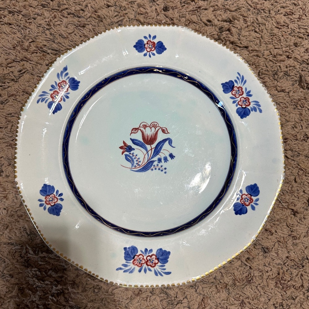 Adams Calyx Ware 2609 Hand Painted Dinner Plate England Floral Cobalt Gold 10"